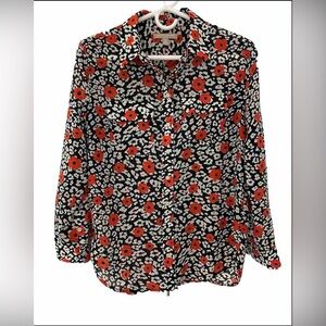 Banana Republic Black/Red Floral Blouse Size XS Petite